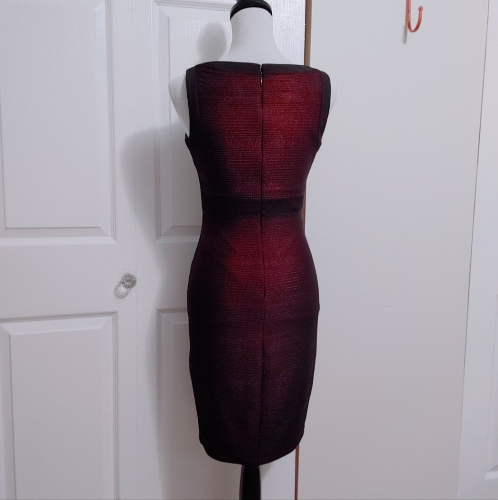 Cache Black and Red Ribbed Bodycon Dress - Picture 7 of 11